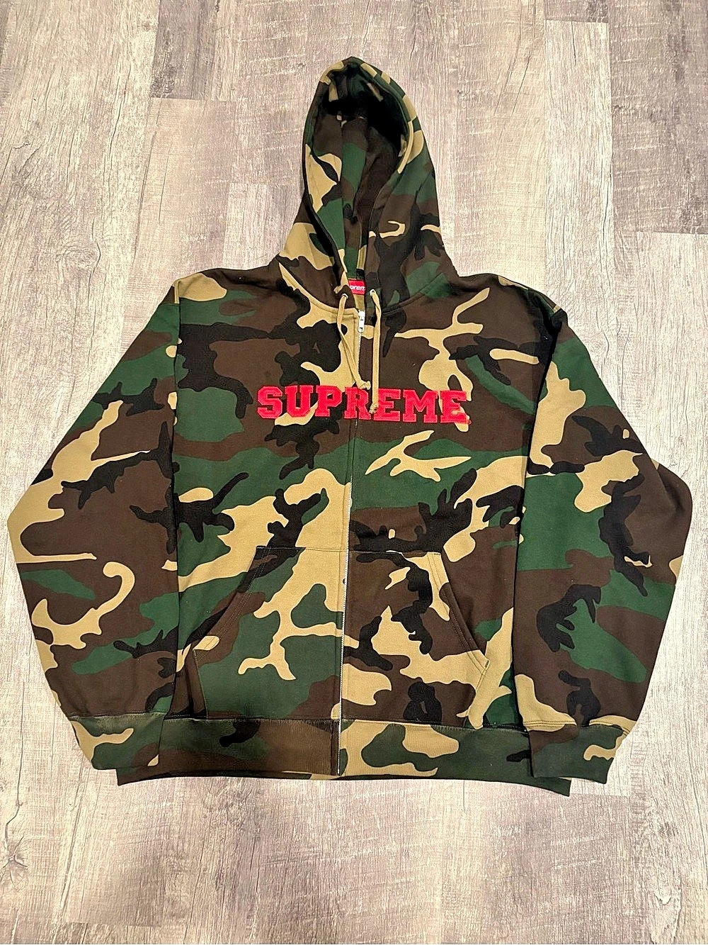 Supreme Arc Logo Thermal Zip Up Hoodie Woodland Camo XXL Made in Canada